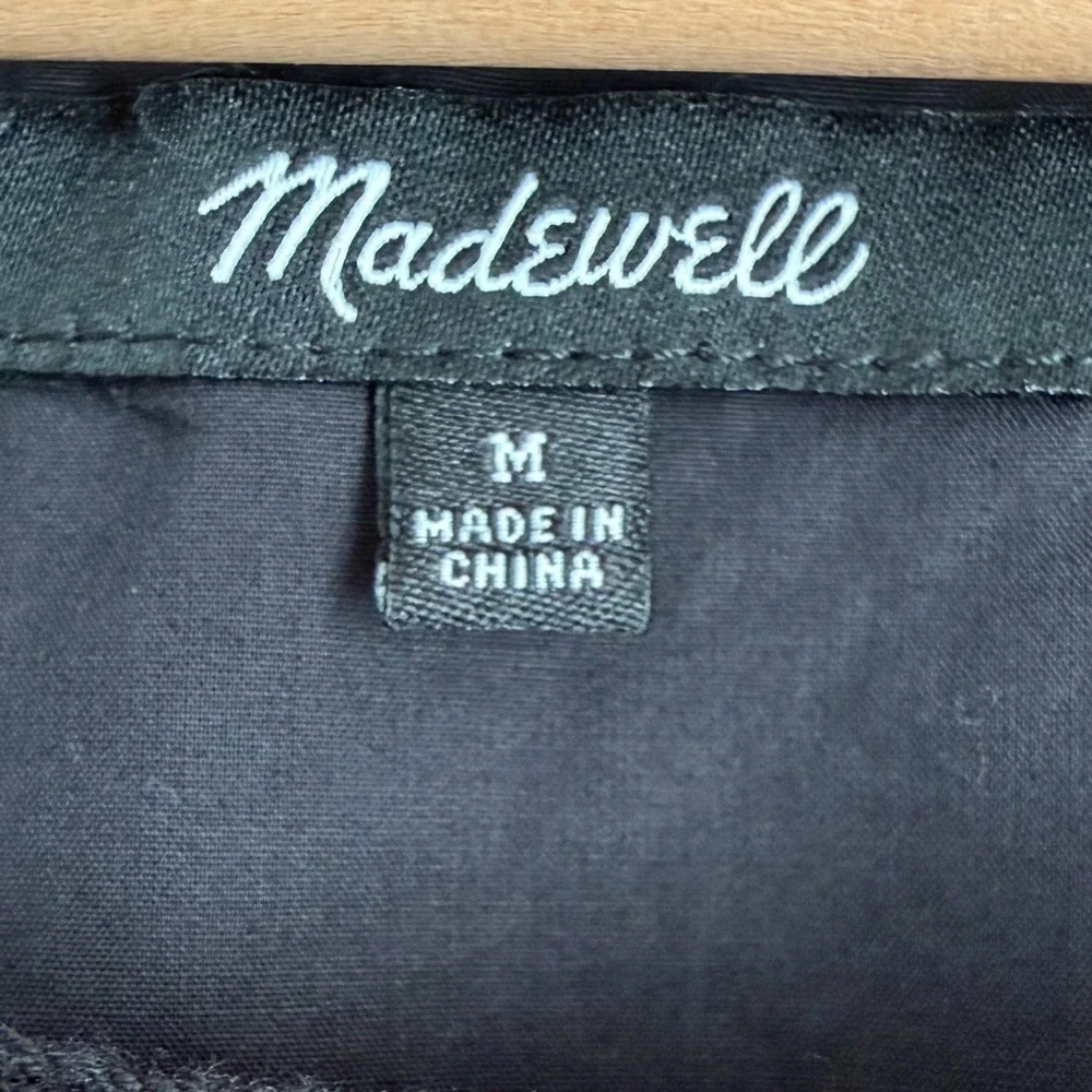 Madewell Embroidered Floral Peasant Top Black Boho Blouse Size M - Picture 3 of 6